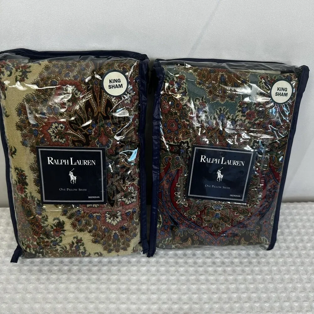 Vintage Ralph Lauren EMERSON PAISLEY Pair of King Pillow Shams-Braided Trim - Picture 4 of 5